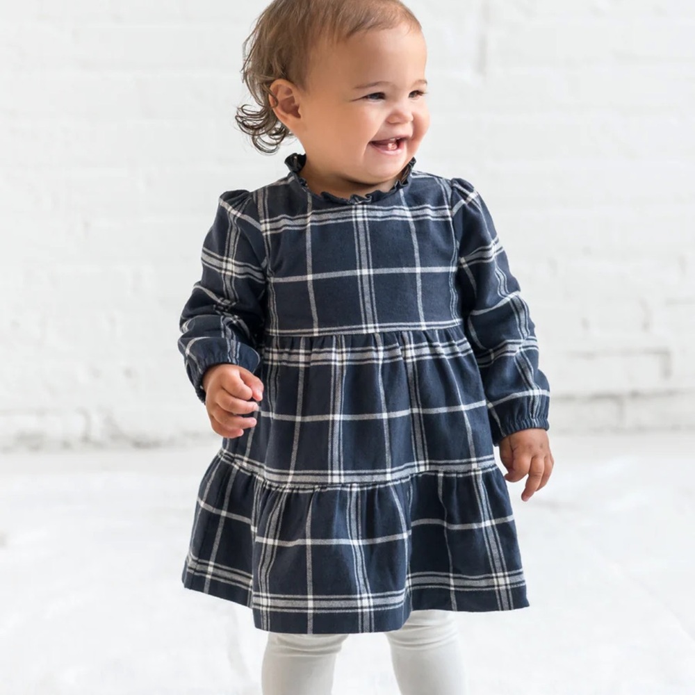 Kendi Neela Flannel Ruffle Neckline Long Sleeve Dress